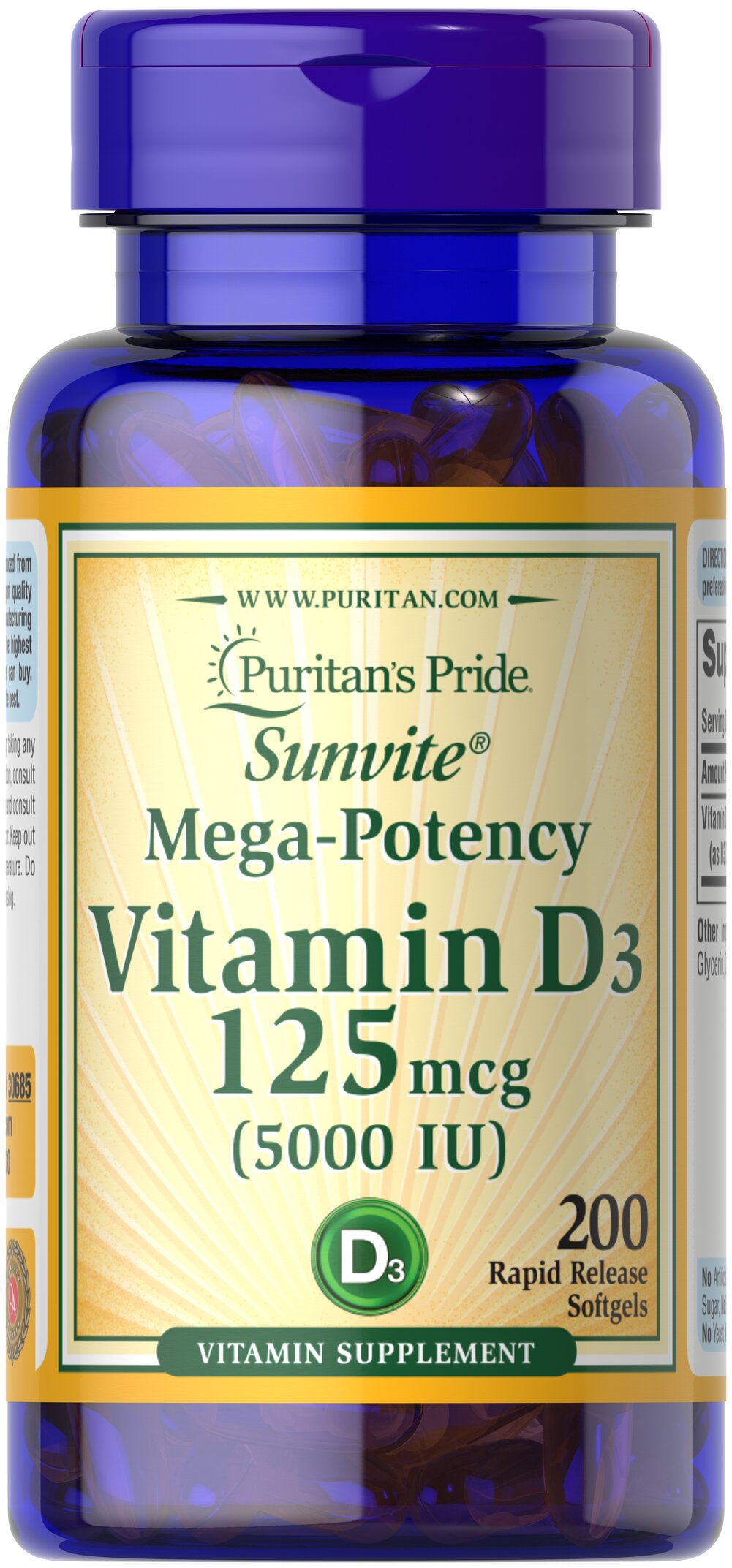 Sunvite Mega-Potency Vitamin D3 125 mcg (5000 IU)