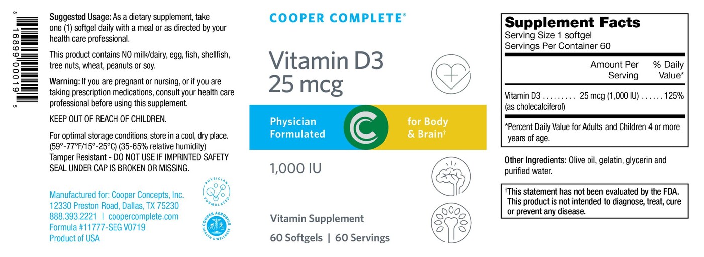 Vitamin D3 25 mcg 1,000 IU