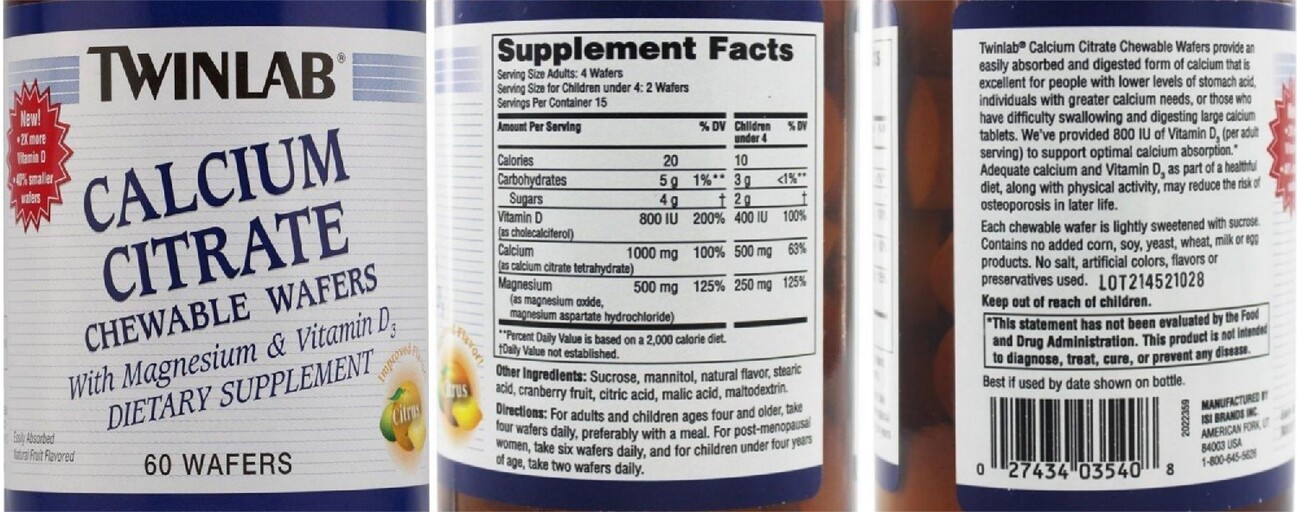 Calcium Citrate Chewable Wafers Citrus