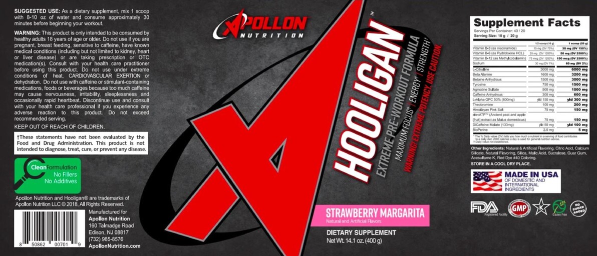 Hooligan Extreme Pre-Workout Formula Strawberry Margarita