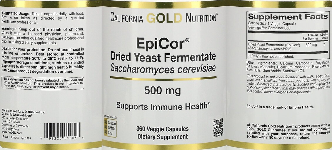 California Gold Nutrition EpiCor Dried Yeast Fermentate 500 mg