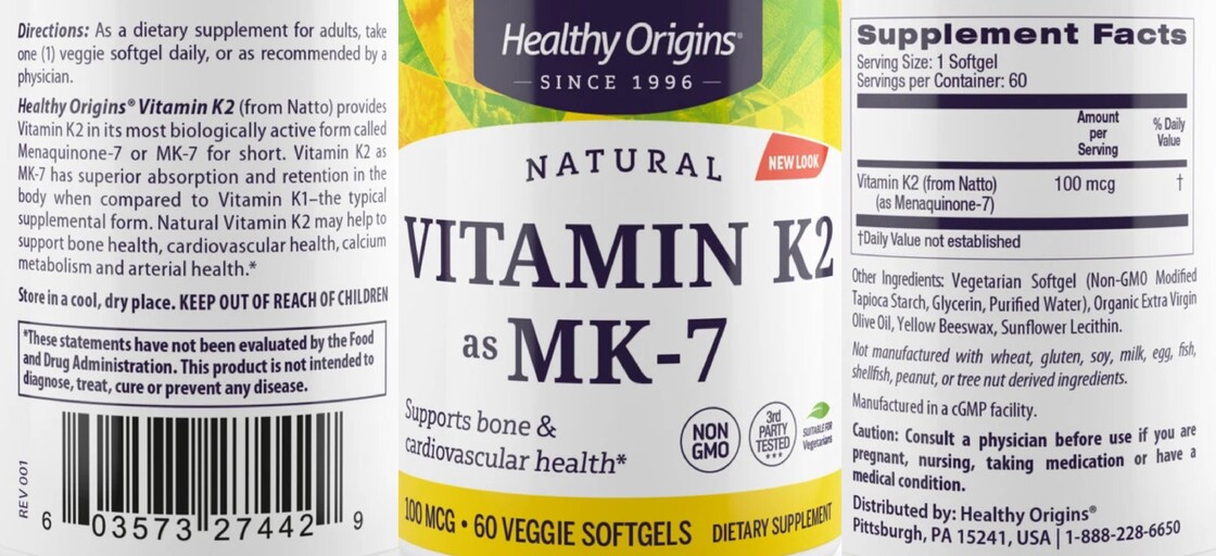 Vitamin K2 as MK-7 100 mcg