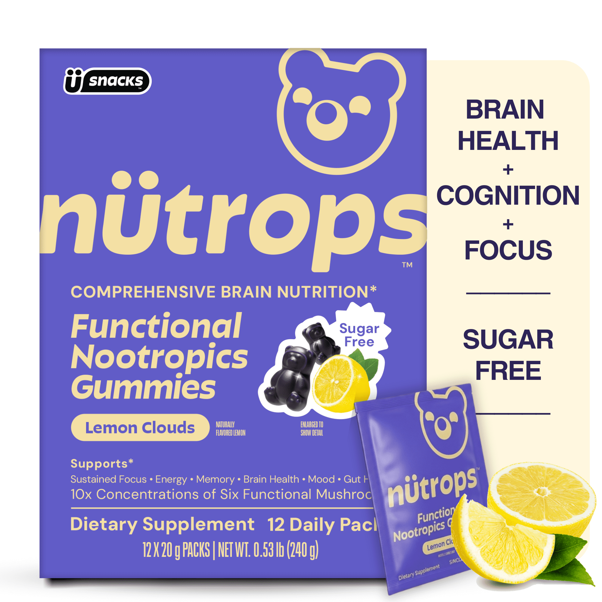 Nütrops Functional Nootropics Gummies Sugar-free (Lemon Clouds