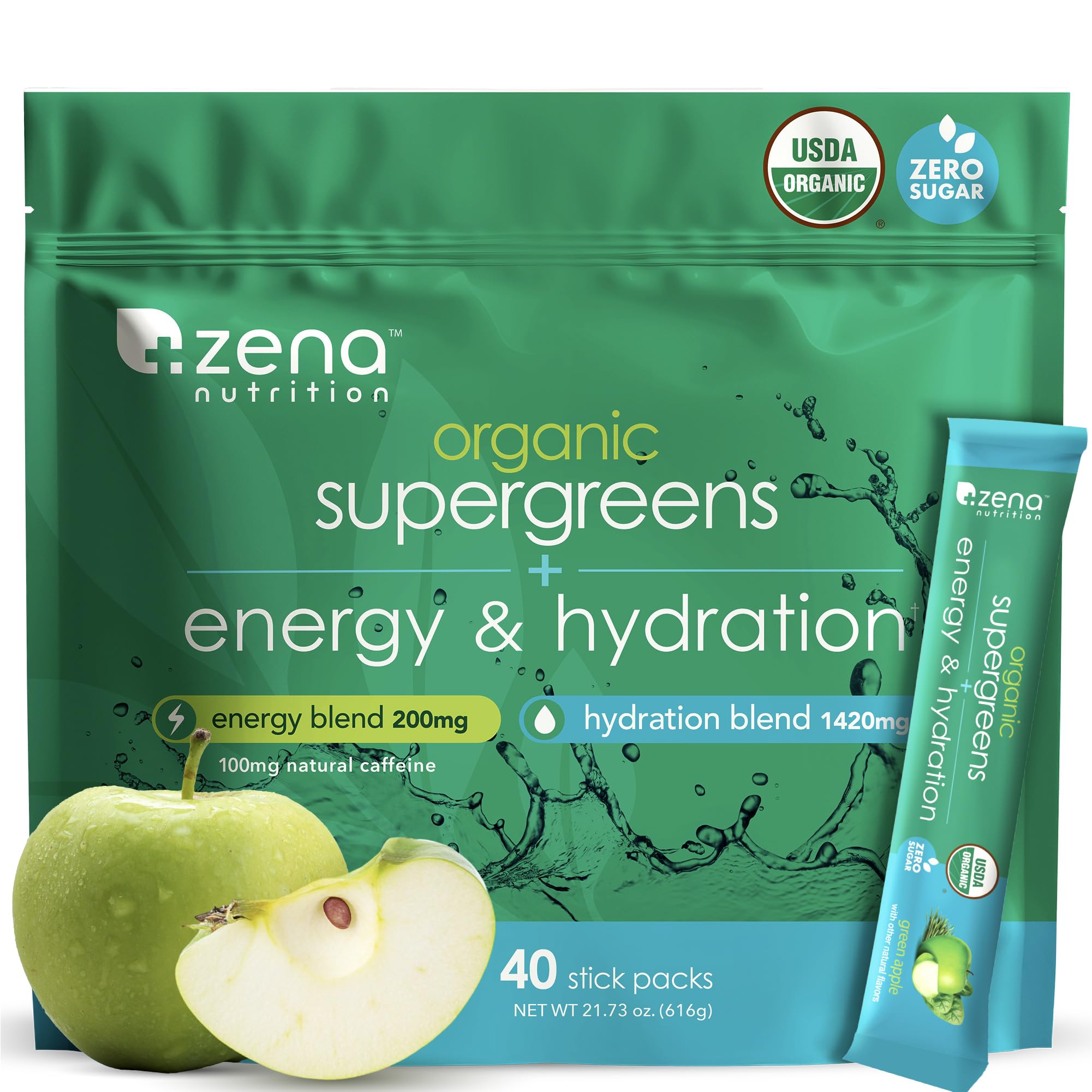 Organic Supergreens + Energy & Hydration Sticks (Green Apple