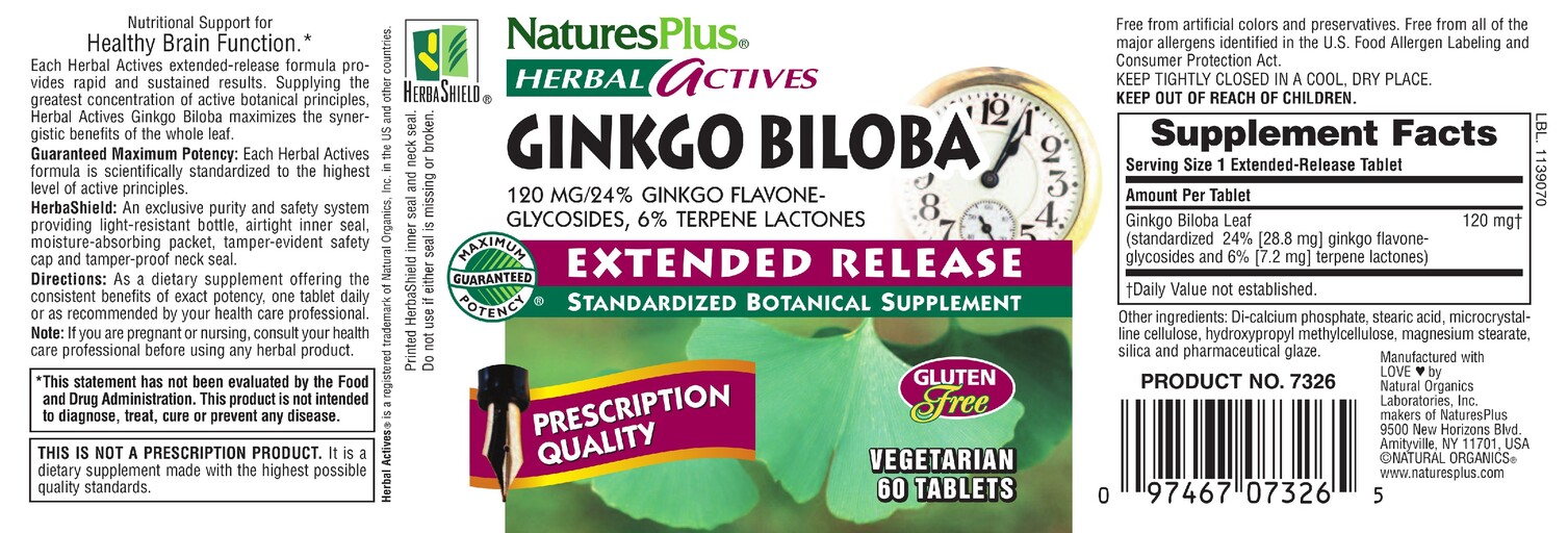 Nature's Plus Ginkgo Biloba 120 mg Extended Release