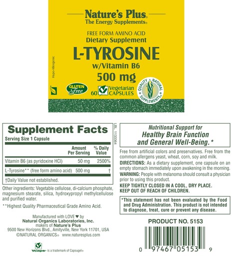 Free Form Amino Acid L-Tyrosine w/Vitamin B6 500 mg