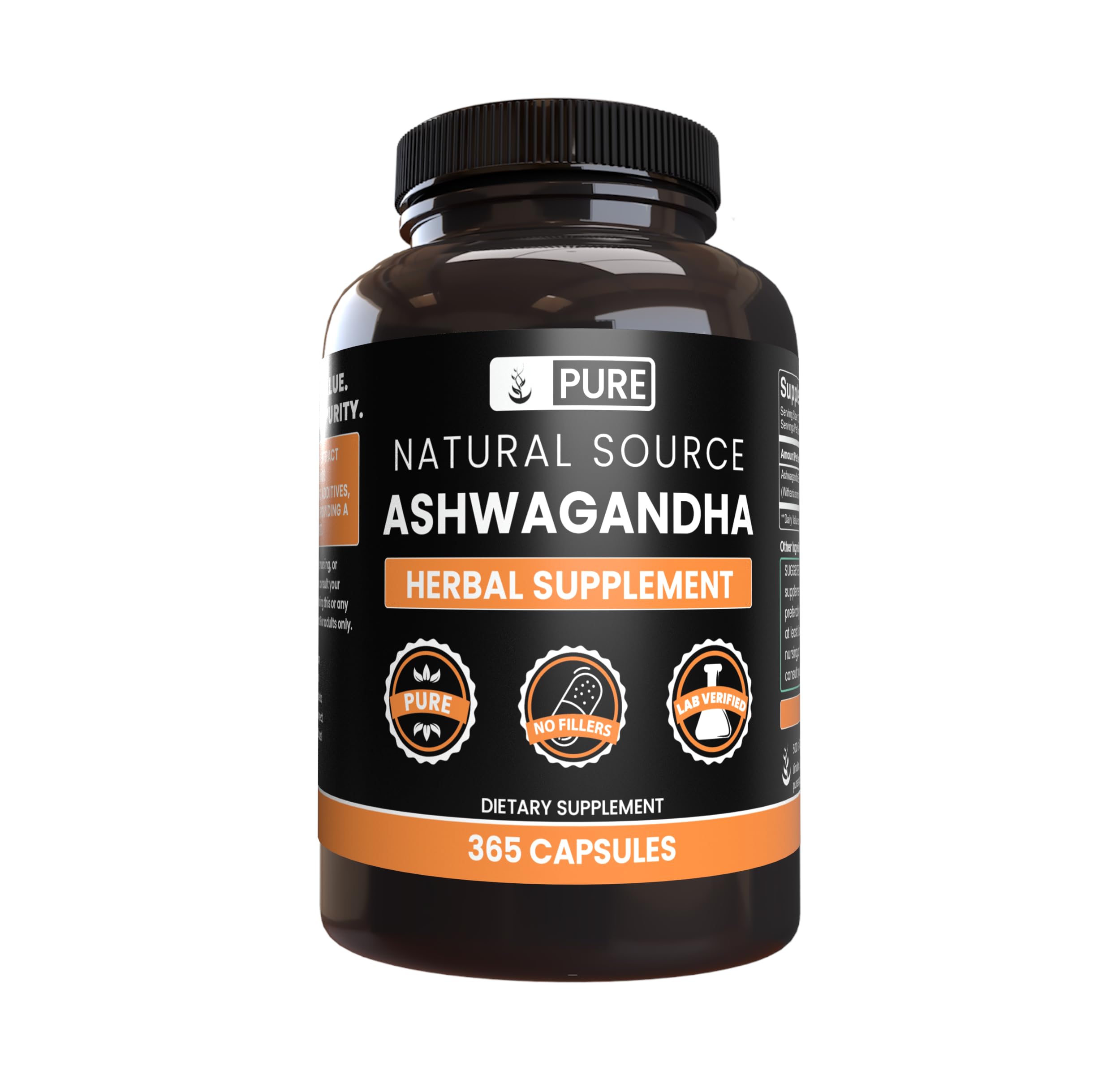 PURE ORIGINAL INGREDIENTS Natural Source Ashwagandha supplement bottle