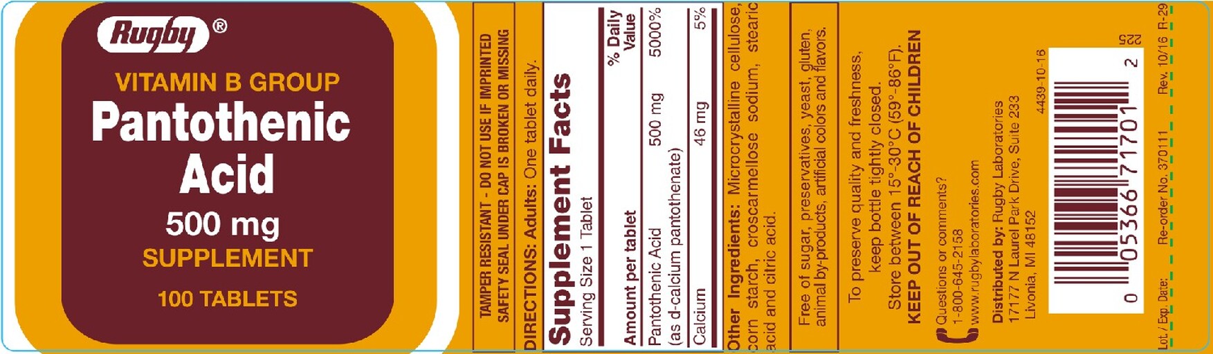 Pantothenic Acid 500 mg