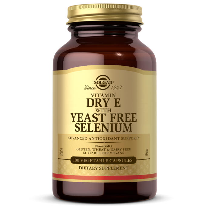 Dry Vitamin E with Yeast-Free Selenium Vegetable Capsules