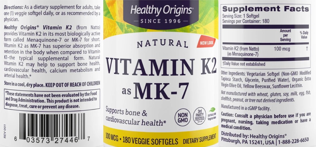 Vitamin K2 as MK-7 100 mcg
