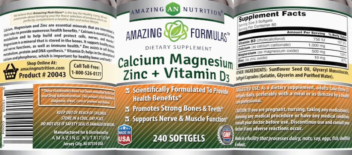Amazing Nutrition Calcium Magnesium Zinc + Vitamin D3