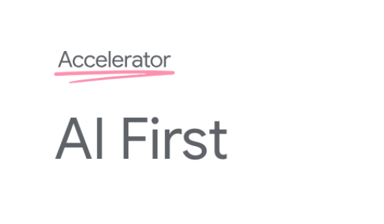 Imagem do logotipo do Accelerator com o texto &quot;IA em primeiro lugar&quot;.