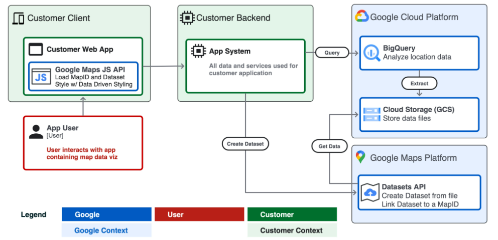 使用 BigQuery 和 Datasets API 直观呈现地图数据