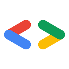 Logotipo do Google Developers com duas setas sobrepostas em azul, vermelho, verde e amarelo. O logotipo representa o conceito de desenvolvimento e criação.