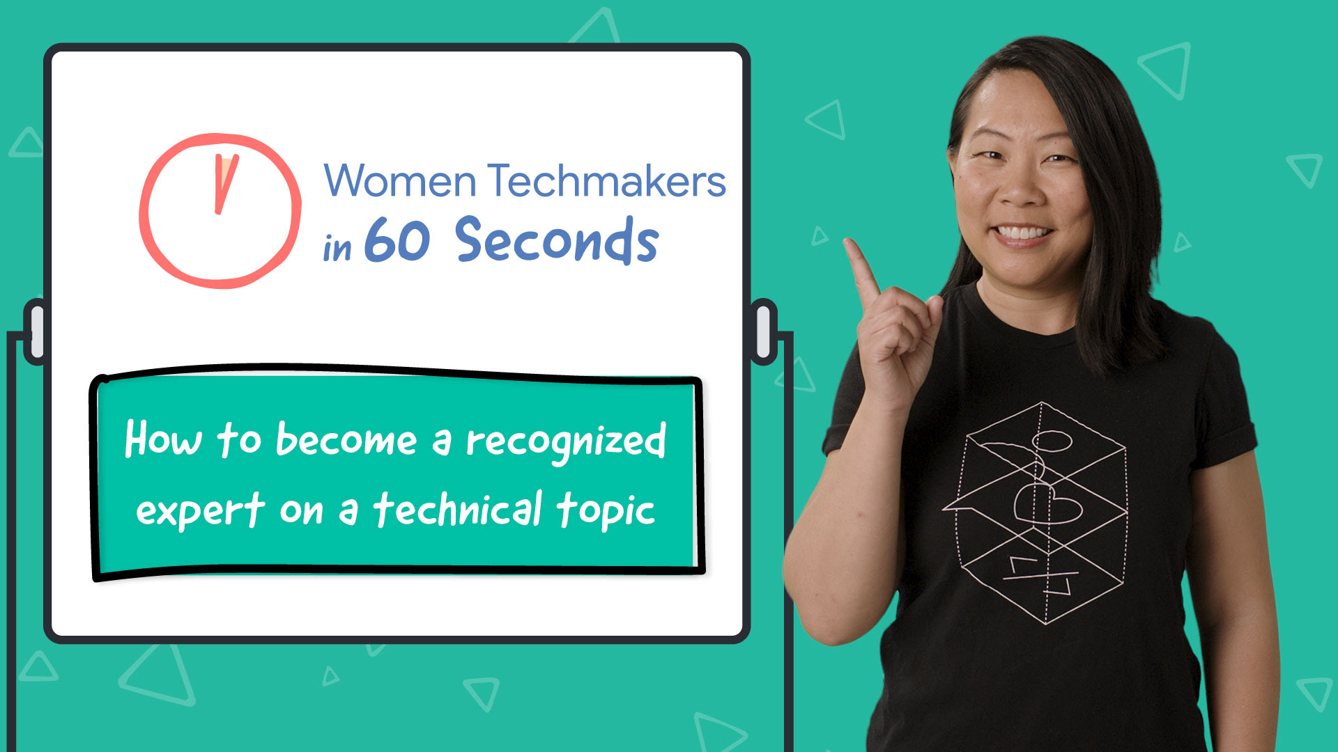 A woman standing in front of a green screen with the text 'How to become a recognized expert on a technical topi