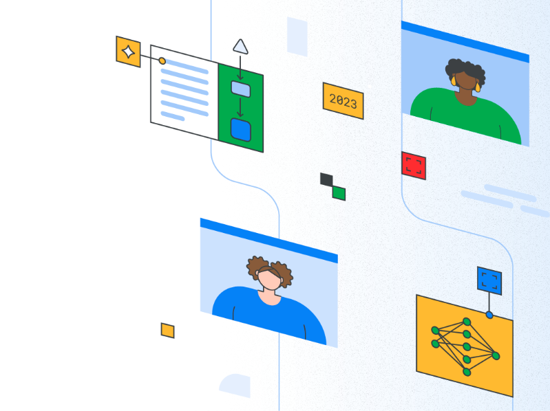 Karya seni digital yang menginspirasi dan saling terhubung, menampilkan beragam perempuan yang membentuk masa depan machine learning (ML).