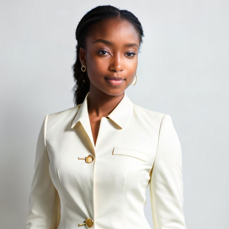 Emerald, a Nigerian woman with long brown hair in a pony tail, smiles at the camera.