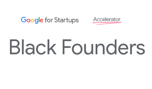 Banner branco com os logotipos do Google for Startups e Accelerator e o texto &quot;Black Founders&quot; no centro da imagem. 