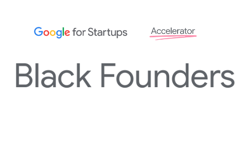 Biểu ngữ màu trắng có biểu trưng của Google for Startups và Accelerator cùng dòng chữ &quot;Nhà sáng lập người da đen&quot; ở giữa ảnh. 