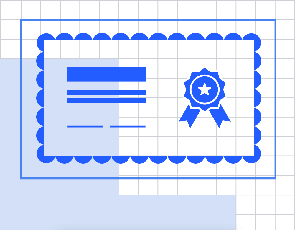 Иллюстрированный сертификат синего цвета.
