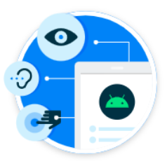 Ilustraciones de diferentes símbolos de accesibilidad y el registro de Android