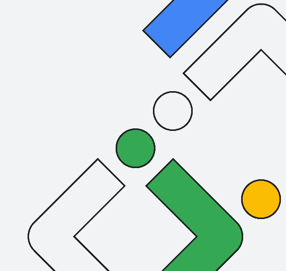 Una composición geométrica con formas superpuestas en azul, verde y amarillo, que crea una sensación de movimiento y energía.