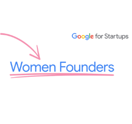 Gráfico con &quot;Google for Startups&quot; en la parte superior y &quot;Women Founders&quot; destacado debajo, conectado por una flecha.