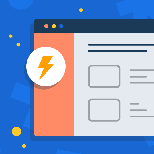 A simple illustration of a web browser interface with a prominent lightning bolt symbol, suggesting speed or efficiency.