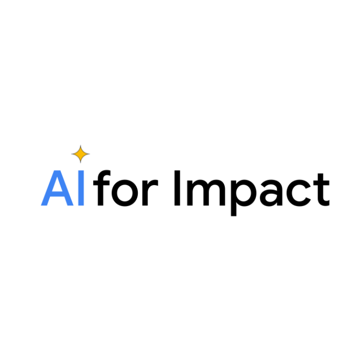 &#39;AI for Impact&#39;라는 텍스트는 파란색과 검은색으로 표시되고 &#39;A&#39; 왼쪽에 작은 노란색 별 아이콘이 있습니다.