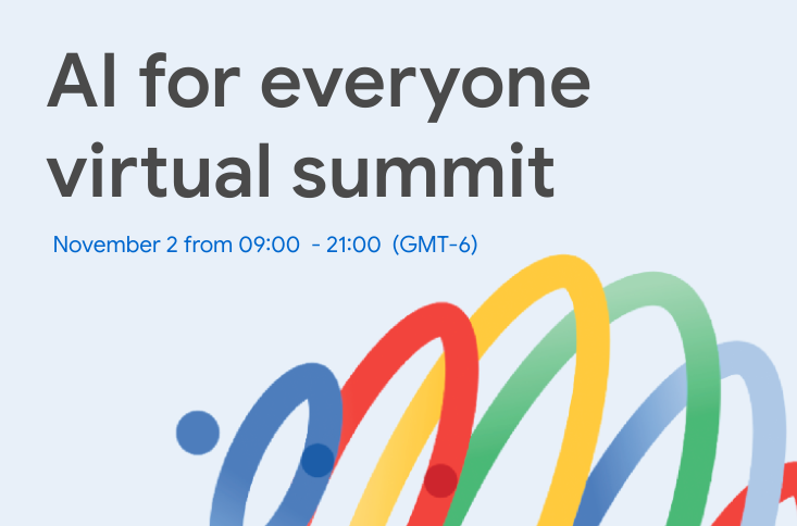 Light blue banner for the 'AI for everyone virtual summit' with an abstract illustration of ML waves.