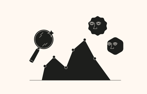 An illustration of a mountain with the sun and moon