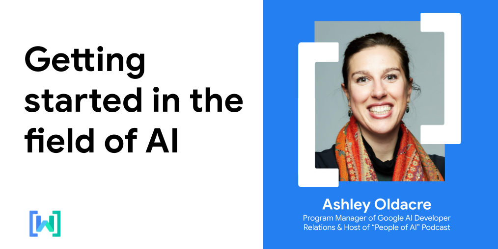 Bannière de l&#39;événement : &quot;Getting Started in the field of AI&quot; (Premiers pas dans le domaine de l&#39;IA) le mercredi 24 avril 2024 à 9h PT. Ashley, une femme aux cheveux clairs, apparaît sur le côté droit de la bannière. Son titre est affiché sous la photo.