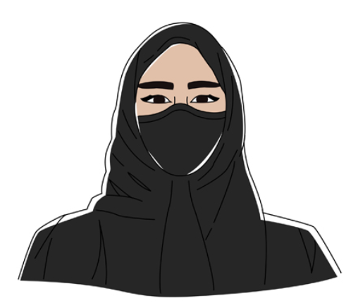 Version illustrée de Maryam portant une abaya