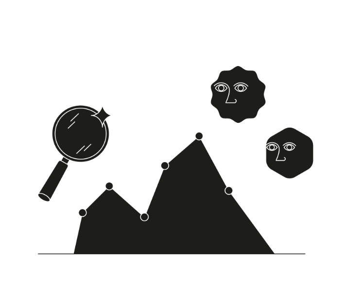 Uma ilustração em preto e branco representando uma montanha e o sol