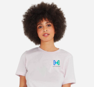 A photo of a Black woman wearing a WTM shirt