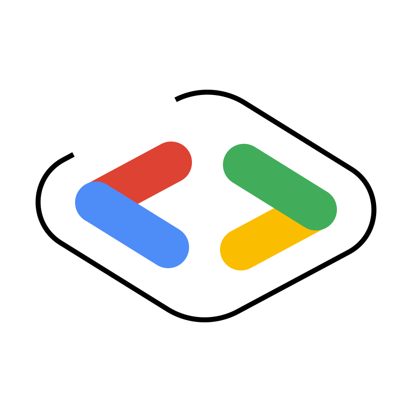 Um GIF animado do logotipo do Google para Desenvolvedores com uma linha preta girando ao redor dele