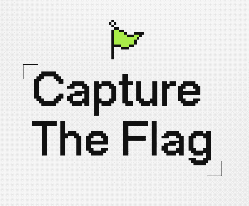 Spanduk abu-abu muda dengan teks piksel &#39;Ambil Bendera&#39; dan bendera hijau kecil.