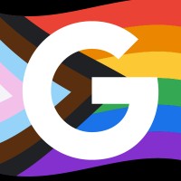 Логотип Google отображается поверх флага Intersectional Equity Pride