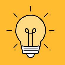 Doodled light bulb sparking an idea (yellow background)