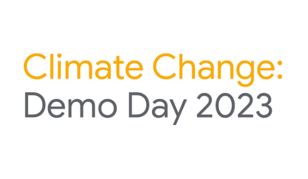 A white banner with text: Climate Change: Demo Day