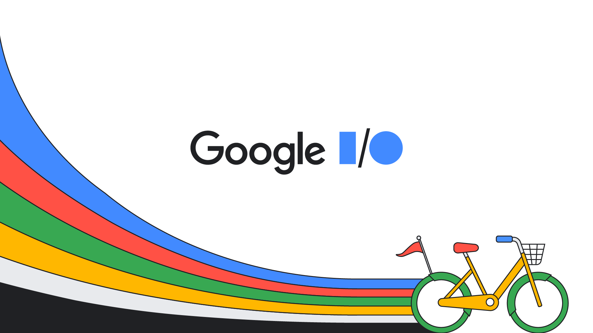 An illustration that depicts a bicycle ridding and leaving a trail of colors, simulating a rainbow. 