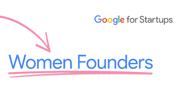 Gambar dengan teks: Women Founders dan logo Google for Startups