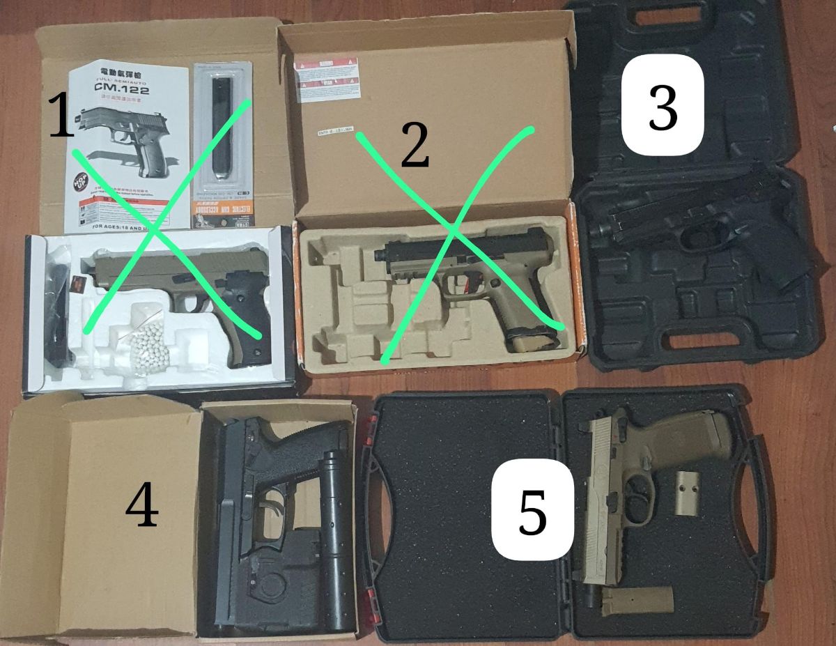 Cybergun FNX45 BLACK ve TAN - ASG MK23 aciklama oku