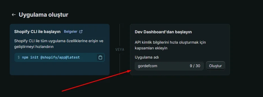 adim1uygulamaolusturshopify