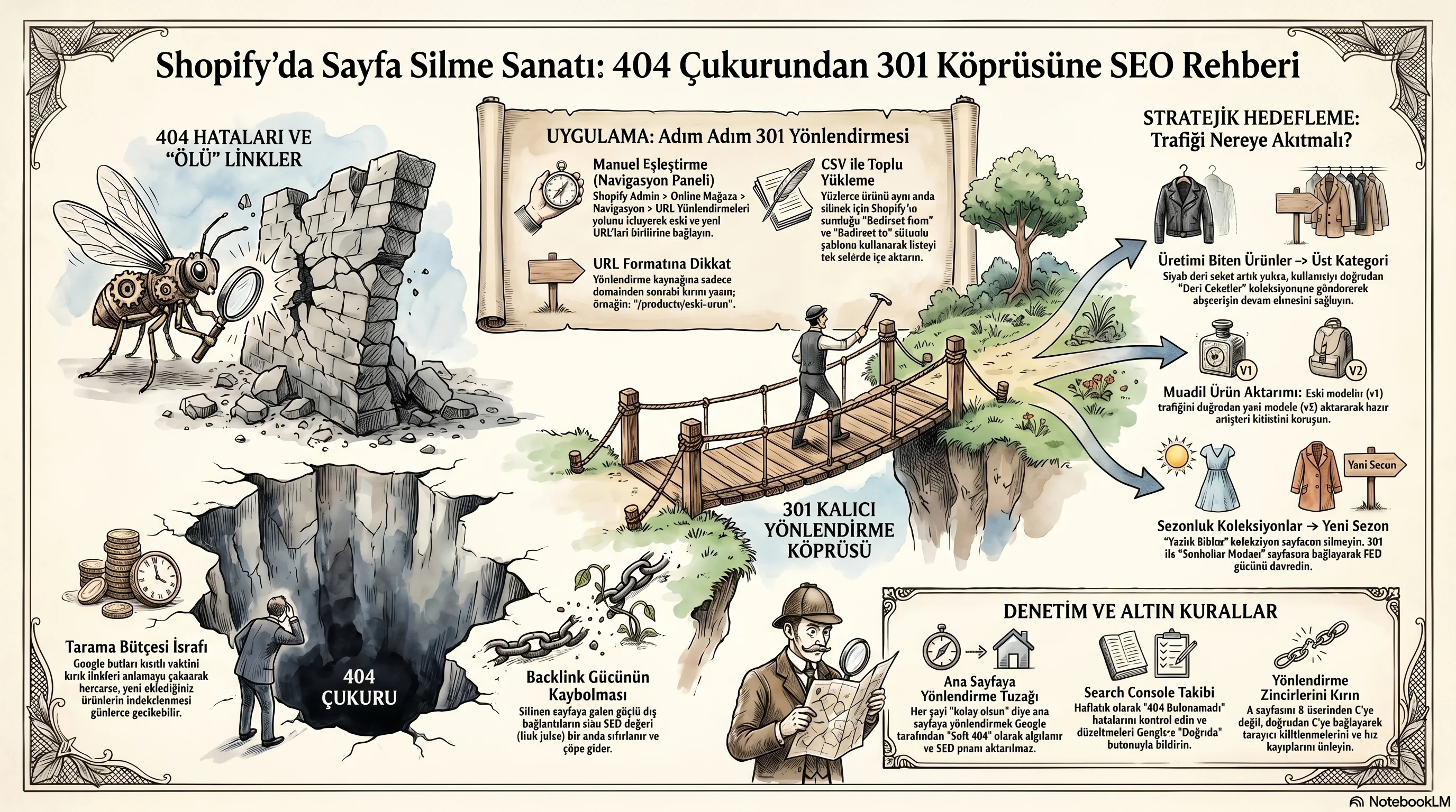 shopifyda 404 hatasi almadan sayfa silme ve seo puani koruma