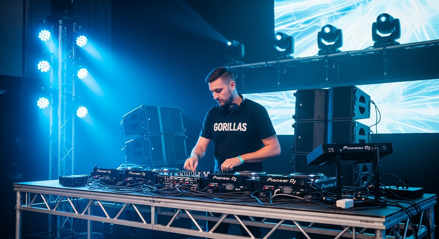 Ingeniero de sonido ajustando controles durante un concierto