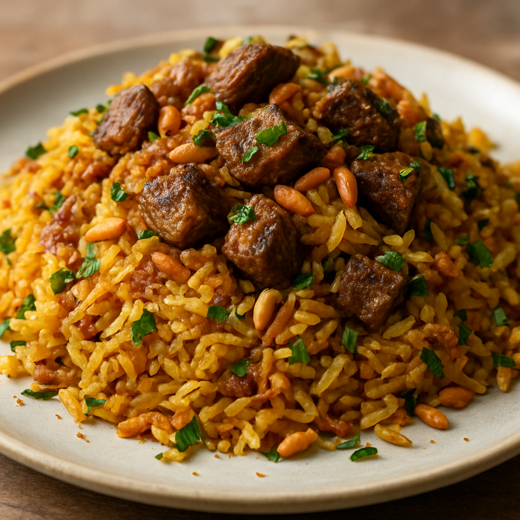 אורז בדואי בשרי עם בצל וצנוברים