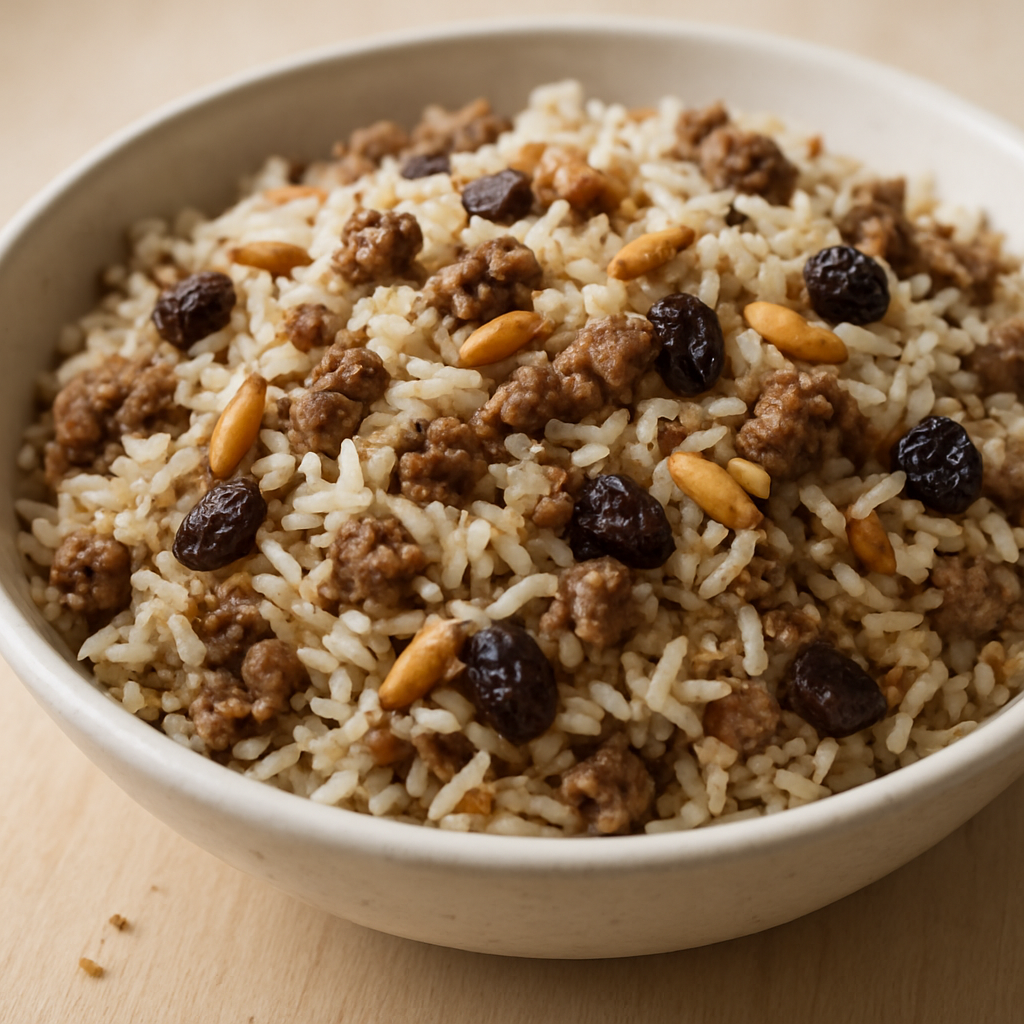 אורז טריפולי עם בשר, צנוברים וצימוקים