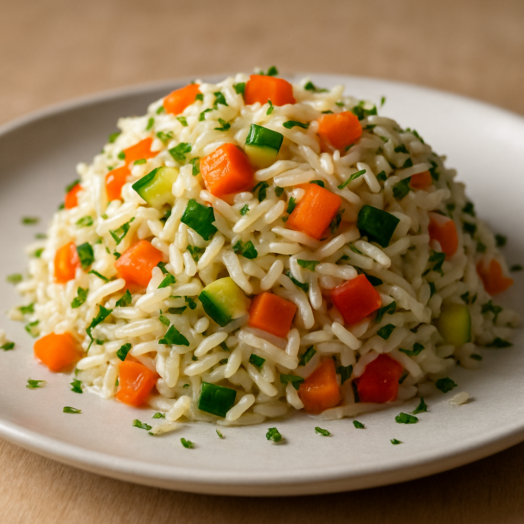 אורז עיראקי עם ירקות חתוכים לקוביות ועשבי תיבול