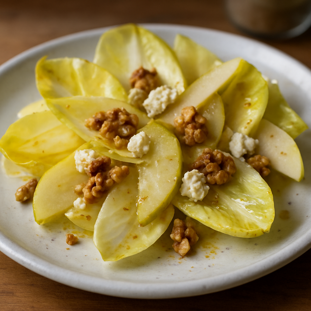 סלט אנדיב ואגסים עם ויניגרט חרדל ותיבול טחון